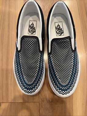 Vans Checkerboard Slip-On Sneakers in Black, White & Blue